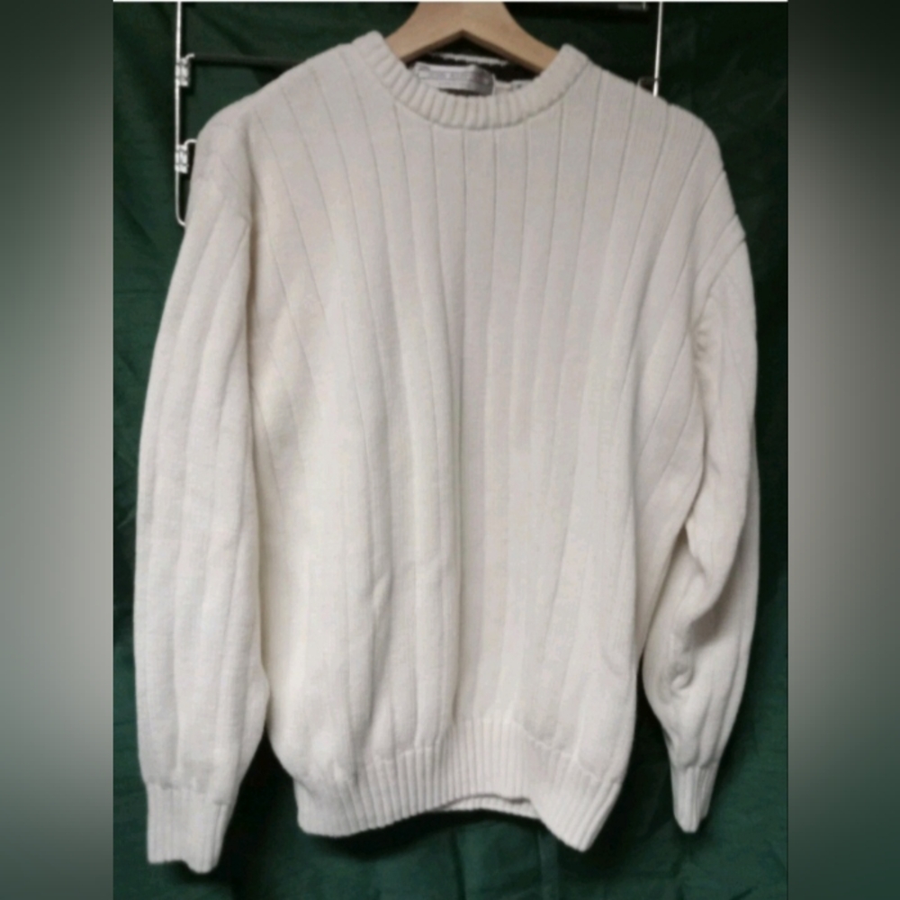 John Ashford Men's Ivory Ribbed Crewneck Sweater